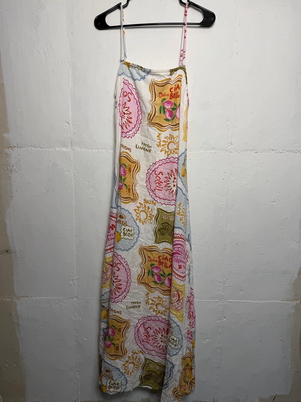 Paper Heart Les Citrons Maxi Dress linen blend Amalfi lemon print Womens XL